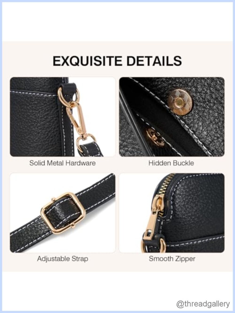 Vegan Leather Crossbody Bag Adjustable Strap Card Slots Travel Purse - Picture 5 of 6